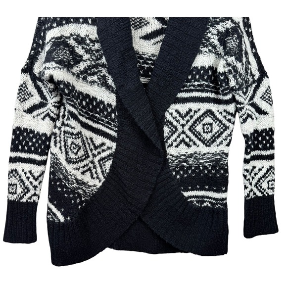 Abercrombie Fitch Cardigan Sweater One Size Black White Fair Isle Shawl Collar - Picture 4 of 11